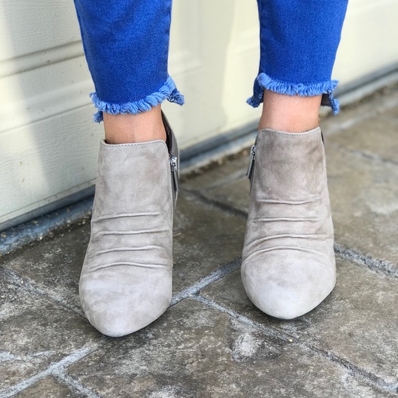 Suede Ruched Kitten Stiletto Heel Ankle Booties - Picture 4 of 4